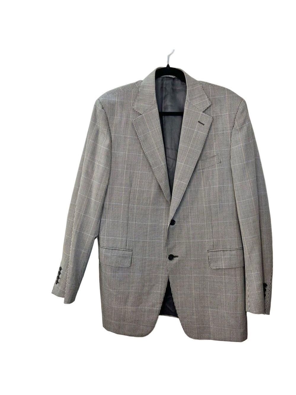 Harry Rosen Italian pure wool black white check plaid preppy jacket blazer IT 50